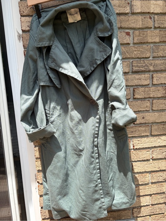 Madewell Jackets & Blazers - Madewell Linen-Cotton Duster Trench Coat | Sage Green | Hooded